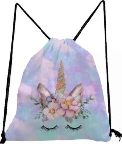 Gymtas Unicorn Eenhoorn Rainbow Regenboog Rugtas - Tas - Rugzak - Gymtas - Kinderrugzak - 35cm X 28cm - Roze -eenhoorn Ruzgzak -unicorn Trekkoord Rugtas -unicorn Gymtas