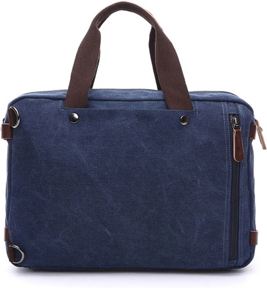 Laptoptas - 3in1- 15Inch - Blauw - 15 Vak - Canvas - Leer 4 Laptoptas - 3in1- 15Inch - Blauw - 15 Vak - Canvas - Leer - Afbeelding 2