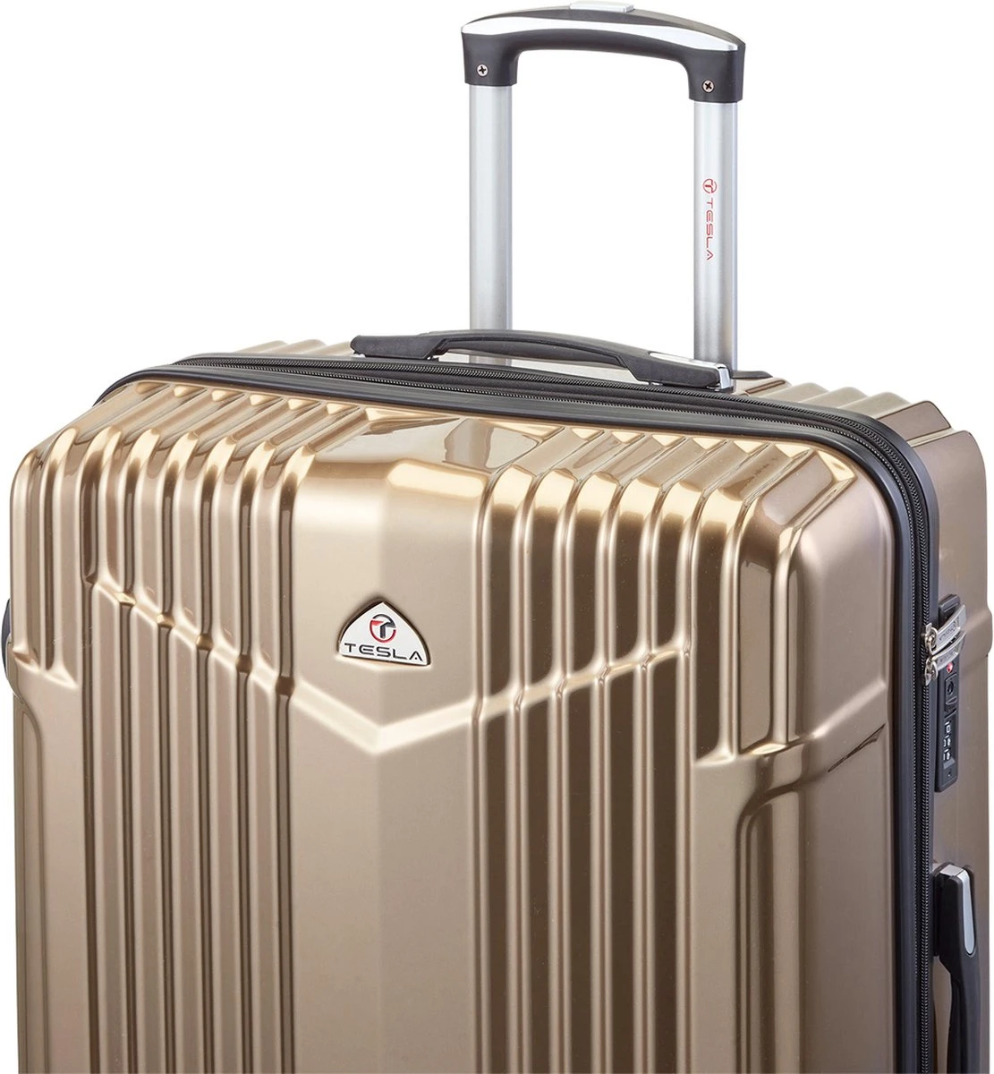 Tesla - Kofferset - 3-delig - 4 Wielen - Cijferslot - Goud 6 Tesla - Kofferset - 3-delig - 4 Wielen - Cijferslot - Goud - Afbeelding 4