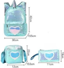Eenhoorn Schooltas - Rugzak - Unicorn Rugtas 42 X 30 X 14 Cm- Kinderrugzak - Sequin- Luxe Giftset - Pailletten - Inclusief Tas + Etui - Turquoise - Voor Al Je Speelgoed En Schoolspullen -Tassen Kortingen Winkel 1126x1200 7