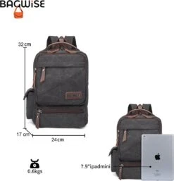Bagwise® - Rugzak - Canvas - 15 L- Vintage - 13" Inch Laptopvak - Compact Klein -1261 Zwart 15 Bagwise® - Rugzak - Canvas - 15 L- Vintage - 13" Inch Laptopvak - Compact Klein -1261 Zwart -Tassen Kortingen Winkel 1152x1200 4