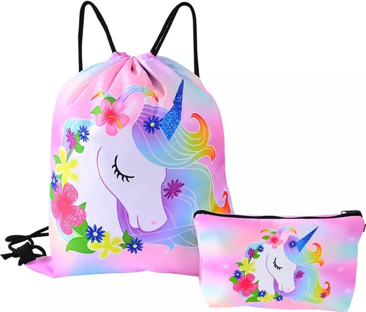 Unicorn Gymtas + Etui - Sporttas Met Rijgkoord - Bloemetjes - 4-12 Jaar 3 Unicorn Gymtas + Etui - Sporttas Met Rijgkoord - Bloemetjes - 4-12 Jaar