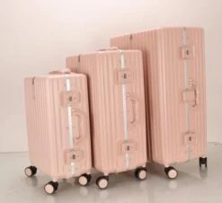 TOP AA Reis Kofferset - Trolleyset 3-delig Met TSA Slot Aluminum Frame, Kleine Cabine En Groot, ABS Luggage, (20+24+28 Inches 3 Pc Set), Roze/pink -Tassen Kortingen Winkel 1200x1099