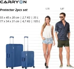 CarryOn Protector Luxe 2-delige Kofferset - TSA Trolleyset Handbagage En Groot - Kliksloten - Ultralicht - Blauw -Tassen Kortingen Winkel 1200x1112