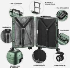 CarryOn ULD Handbagage - Luxe Aluminium Trolley 55cm - Dubbel TSA Slot - Dubbele Wielen - Groen -Tassen Kortingen Winkel 1200x1173