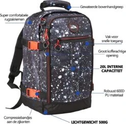 CabinMax Metz Reistas – Handbagage 20L – Rugzak – Schooltas - 40x25x20 Cm – Compact Backpack – Lichtgewicht –Nocturna -Tassen Kortingen Winkel 1200x1184 3