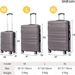 Merax 3-delig Kofferset Met TSA Slot - Trolleyset ABS 40L, 70L & 110 Liter - Grijs -Tassen Kortingen Winkel 1200x1195 7