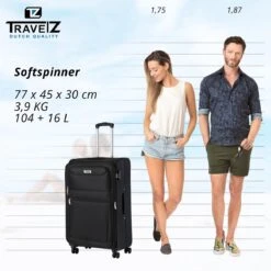 Travelz Softspinner TSA Reiskoffer 77cm - Zachte Reiskoffer Met Expander 104 + 16 Ltr - Zwart -Tassen Kortingen Winkel 1200x1199 3