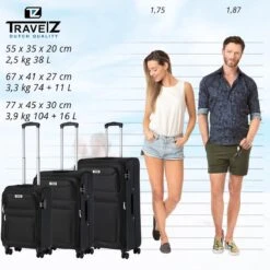 TravelZ Softspinner TSA Kofferset - 3-delige Zachte Trolleyset - Dubbele Wielen En Voorvakken Zwart -Tassen Kortingen Winkel 1200x1199 4