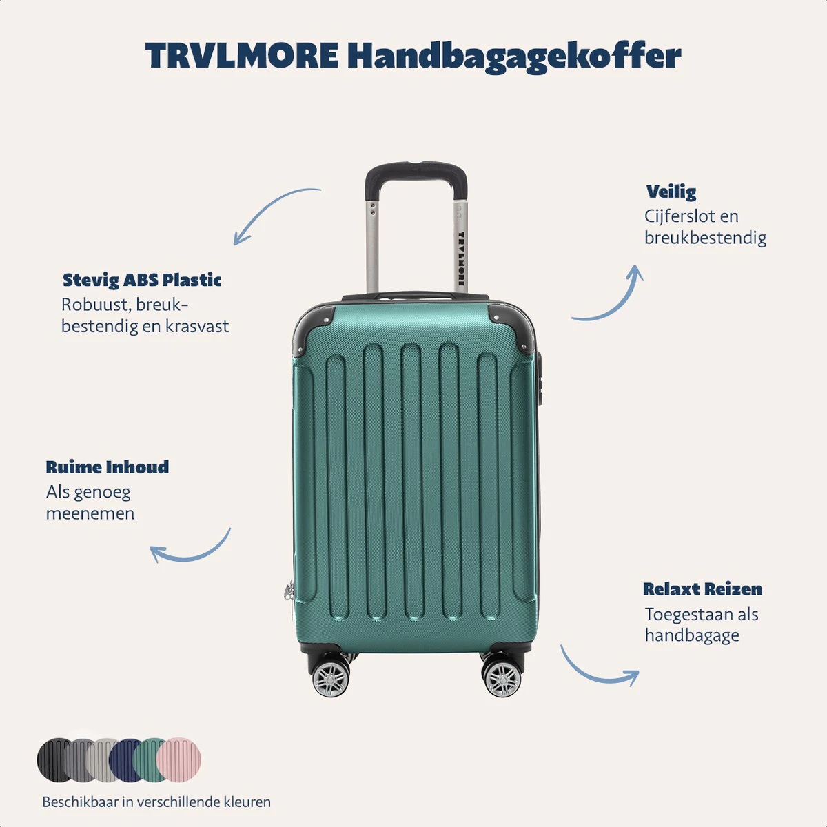 TRVLMORE Koffer - Handbagage - 54x36x20cm - 38L - Donkergroen 4 TRVLMORE Koffer - Handbagage - 54x36x20cm - 38L - Donkergroen - Afbeelding 2