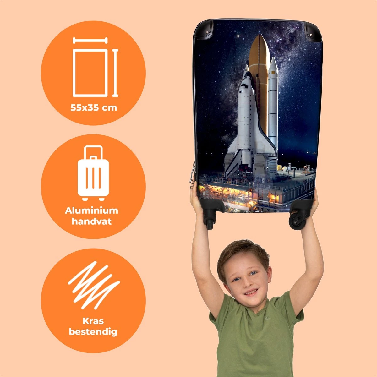 NoBoringSuitcases.com® Koffer - Ruimte - Spaceshuttle - Raket - Jongens - Past Binnen 55x40x20 Cm En 55x35x25 Cm - Handbagage - Trolley - Fotokoffer - Cabin Size - Print 5 NoBoringSuitcases.com® Koffer - Ruimte - Spaceshuttle - Raket - Jongens - Past Binnen 55x40x20 Cm En 55x35x25 Cm - Handbagage - Trolley - Fotokoffer - Cabin Size - Print - Afbeelding 3