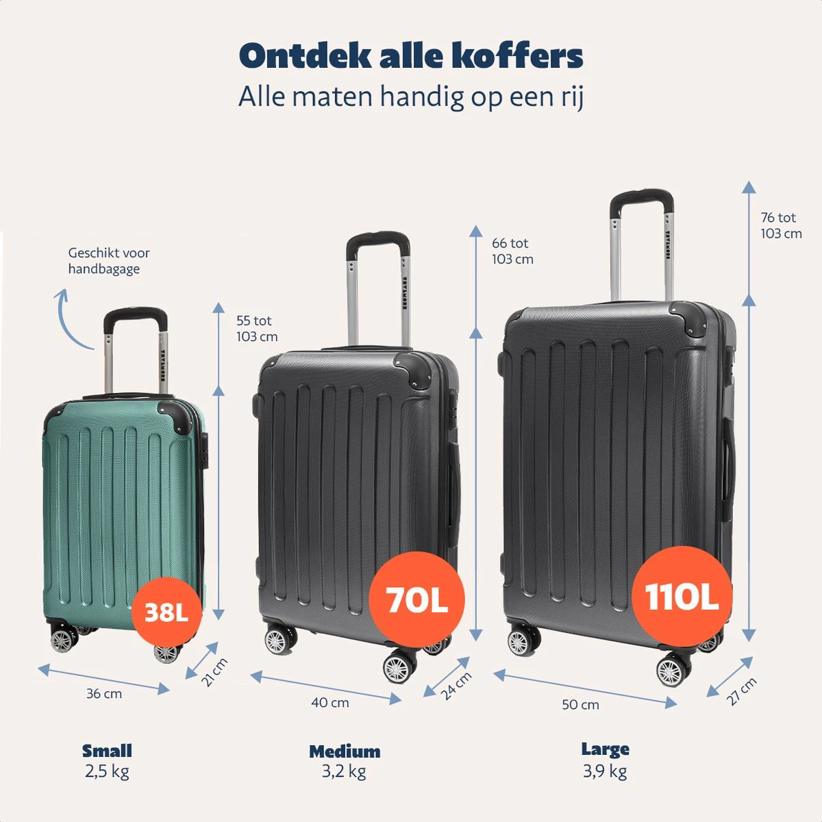 TRVLMORE Koffer - Handbagage - 54x36x20cm - 38L - Donkergroen 7 TRVLMORE Koffer - Handbagage - 54x36x20cm - 38L - Donkergroen - Afbeelding 5