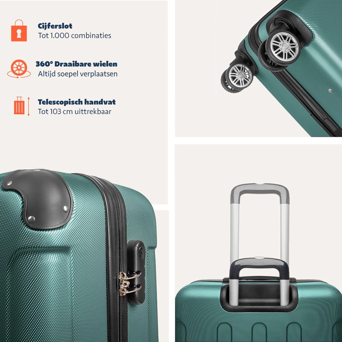 TRVLMORE Koffer - Handbagage - 54x36x20cm - 38L - Donkergroen 12 TRVLMORE Koffer - Handbagage - 54x36x20cm - 38L - Donkergroen - Afbeelding 10