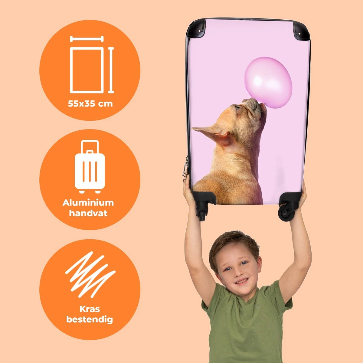 NoBoringSuitcases.com® Kinderkoffer - Hond - Dieren - Kauwgom - Roze - Kinderen - Trolley Kinderen - Past Binnen 55x40x20 Cm En 55x35x25 Cm - Reiskoffer Met Wielen - Koffertje 5 NoBoringSuitcases.com® Kinderkoffer - Hond - Dieren - Kauwgom - Roze - Kinderen - Trolley Kinderen - Past Binnen 55x40x20 Cm En 55x35x25 Cm - Reiskoffer Met Wielen - Koffertje - Afbeelding 3