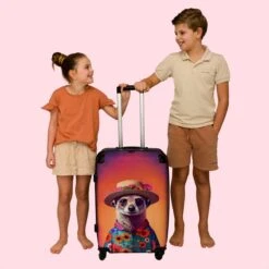 NoBoringSuitcases.com® Koffer Groot - Meerkat - Bloemen - Hoed - Dieren - Portret - Trolley Koffer Met TSA-slot - Met Wielen - 90 Liter - Reiskoffer - 66 Cm -Tassen Kortingen Winkel 1200x1200 484
