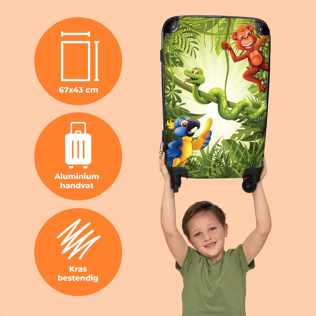 NoBoringSuitcases.com® Koffer Groot - Jungle - Dieren - Groen - Kinderen - Trolley Koffer Met TSA-slot - Met Wielen - 90 Liter - Reiskoffer - 66 Cm 5 NoBoringSuitcases.com® Koffer Groot - Jungle - Dieren - Groen - Kinderen - Trolley Koffer Met TSA-slot - Met Wielen - 90 Liter - Reiskoffer - 66 Cm - Afbeelding 3