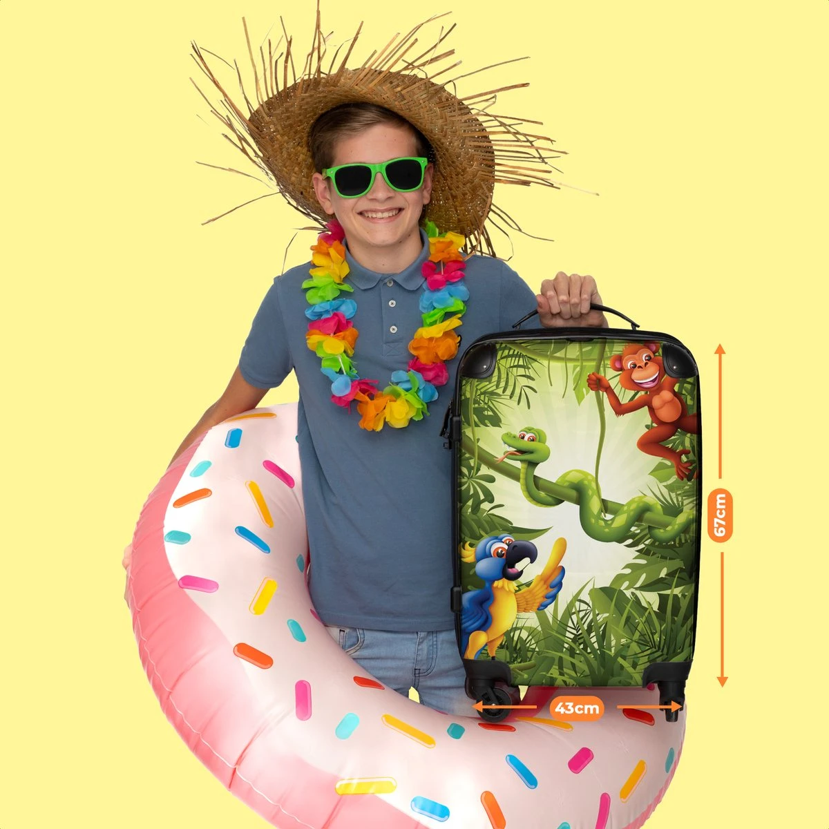 NoBoringSuitcases.com® Koffer Groot - Jungle - Dieren - Groen - Kinderen - Trolley Koffer Met TSA-slot - Met Wielen - 90 Liter - Reiskoffer - 66 Cm 8 NoBoringSuitcases.com® Koffer Groot - Jungle - Dieren - Groen - Kinderen - Trolley Koffer Met TSA-slot - Met Wielen - 90 Liter - Reiskoffer - 66 Cm - Afbeelding 6