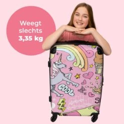 NoBoringSuitcases.com® Koffer Groot - Roze - Eenhoorn - Skateboard - Tekening - Trolley Koffer Met TSA-slot - Met Wielen - 90 Liter - Reiskoffer - 66 Cm -Tassen Kortingen Winkel 1200x1200 669