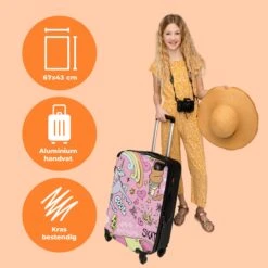 NoBoringSuitcases.com® Koffer Groot - Roze - Eenhoorn - Skateboard - Tekening - Trolley Koffer Met TSA-slot - Met Wielen - 90 Liter - Reiskoffer - 66 Cm -Tassen Kortingen Winkel 1200x1200 670
