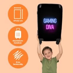 NoBoringSuitcases.com® Koffer Groot - Gaming - Quotes - Neon - Gaming Diva - Vrouwen - Trolley Koffer Met TSA-slot - Met Wielen - 90 Liter - Reiskoffer - 66 Cm -Tassen Kortingen Winkel 1200x1200 685
