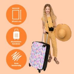 NoBoringSuitcases.com® Koffer Groot - Eenhoorn - Meisje - Patroon - Hartje - Trolley Koffer Met TSA-slot - Met Wielen - 90 Liter - Reiskoffer - 66 Cm -Tassen Kortingen Winkel 1200x1200 713