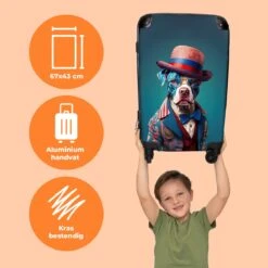 NoBoringSuitcases.com® Koffer Groot - Hond - Hoed - Colbert - Bloemen - Blauw - Trolley Koffer Met TSA-slot - Met Wielen - 90 Liter - Reiskoffer - 66 Cm -Tassen Kortingen Winkel 1200x1200 728