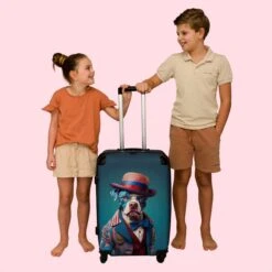 NoBoringSuitcases.com® Koffer Groot - Hond - Hoed - Colbert - Bloemen - Blauw - Trolley Koffer Met TSA-slot - Met Wielen - 90 Liter - Reiskoffer - 66 Cm -Tassen Kortingen Winkel 1200x1200 732