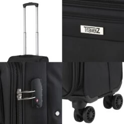 TravelZ Softspinner TSA Kofferset - 3-delige Zachte Trolleyset - Dubbele Wielen En Voorvakken Zwart -Tassen Kortingen Winkel 1200x1200 818