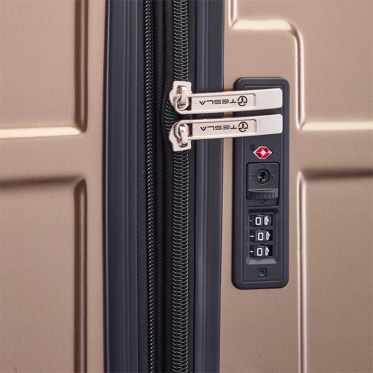 Tesla - Kofferset - 3-delig - 4 Wielen - Cijferslot - Goud 10 Tesla - Kofferset - 3-delig - 4 Wielen - Cijferslot - Goud - Afbeelding 8