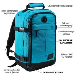 CabinMax Metz Reistas – Handbagage 20L – Rugzak – Schooltas - 40x25x20 Cm – Compact Backpack – Lichtgewicht – Teal -Tassen Kortingen Winkel 1200x1200 925