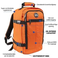 CabinMax Metz Reistas – Handbagage 20L – Rugzak – Schooltas - 40x25x20 Cm – Compact Backpack – Lichtgewicht – Oranje -Tassen Kortingen Winkel 1200x1200 993