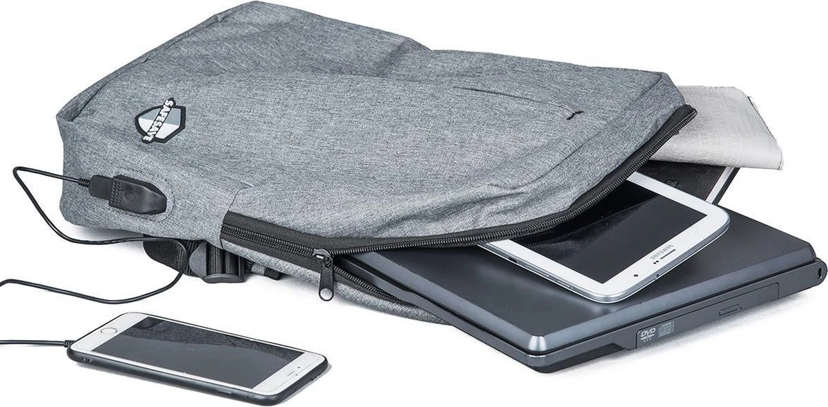 SafeSave Rugtas – Waterafstotende Schooltas Met Laptop Vak En Usb Aansluiting – Schoudertas – 15.6 Inch – Licht Grijs 11 SafeSave Rugtas – Waterafstotende Schooltas Met Laptop Vak En Usb Aansluiting – Schoudertas – 15.6 Inch – Licht Grijs - Afbeelding 9