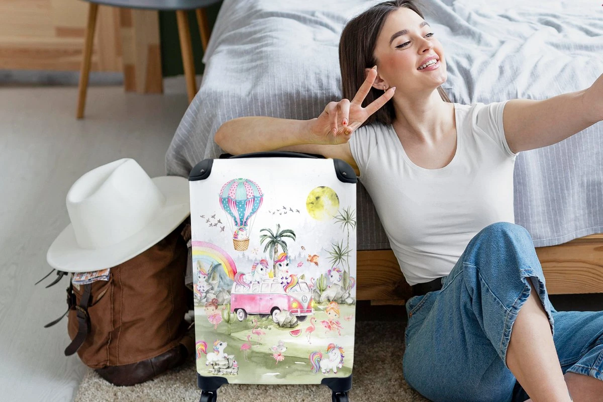 Koffer - Unicorn - Regenboog - Kinderen - 35x55x20 Cm - Handbagage - Trolley - Fotokoffer 4 Koffer - Unicorn - Regenboog - Kinderen - 35x55x20 Cm - Handbagage - Trolley - Fotokoffer - Afbeelding 2