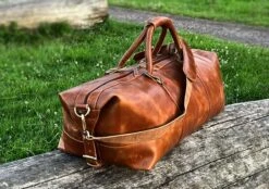 Lederen Tas - Reistas - Kalfsleer Tas - Duffle Bag Leather - Leren Reistas - Luxe Lederen Reistas - Grote Leren Reistas - Cognac Leer Tas - Cognac Kleur - Grote Lederen Reistas - Weekend Tas - Vakantie Tas - Genuine Leather Bag -