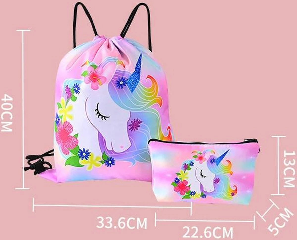 Unicorn Gymtas + Etui - Sporttas Met Rijgkoord - Bloemetjes - 4-12 Jaar 8 Unicorn Gymtas + Etui - Sporttas Met Rijgkoord - Bloemetjes - 4-12 Jaar - Afbeelding 6