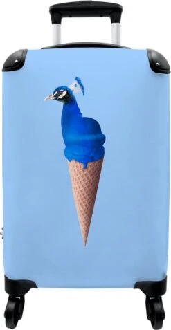 NoBoringSuitcases.com® Koffer - Reiskoffer Met Wielen - Pauw - IJshoorntjes - Blauw - IJs - Vogel - Handbagage Trolley - Past Binnen 55x40x20 Cm En 55x35x25 Cm - Fotokoffer -Tassen Kortingen Winkel 621x1200 3