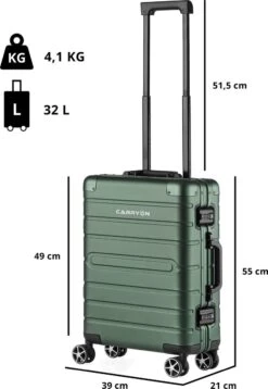CarryOn ULD Handbagage - Luxe Aluminium Trolley 55cm - Dubbel TSA Slot - Dubbele Wielen - Groen -Tassen Kortingen Winkel 828x1200