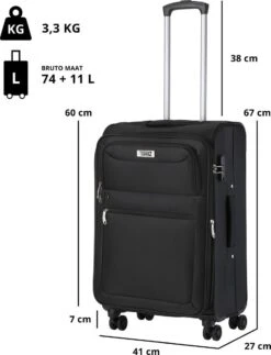 TravelZ Softspinner TSA Kofferset - 3-delige Zachte Trolleyset - Dubbele Wielen En Voorvakken Zwart -Tassen Kortingen Winkel 917x1200 1