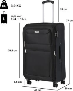 TravelZ Softspinner TSA Kofferset - 3-delige Zachte Trolleyset - Dubbele Wielen En Voorvakken Zwart -Tassen Kortingen Winkel 965x1200 2