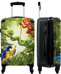 NoBoringSuitcases.com® Koffer Groot - Jungle - Dieren - Groen - Kinderen - Trolley Koffer Met TSA-slot - Met Wielen - 90 Liter - Reiskoffer - 66 Cm