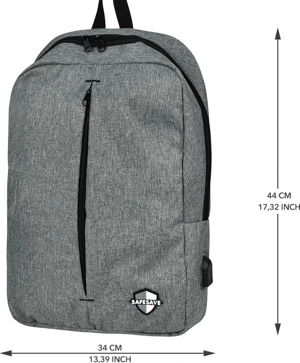 SafeSave Rugtas – Waterafstotende Schooltas Met Laptop Vak En Usb Aansluiting – Schoudertas – 15.6 Inch – Licht Grijs 10 SafeSave Rugtas – Waterafstotende Schooltas Met Laptop Vak En Usb Aansluiting – Schoudertas – 15.6 Inch – Licht Grijs - Afbeelding 8